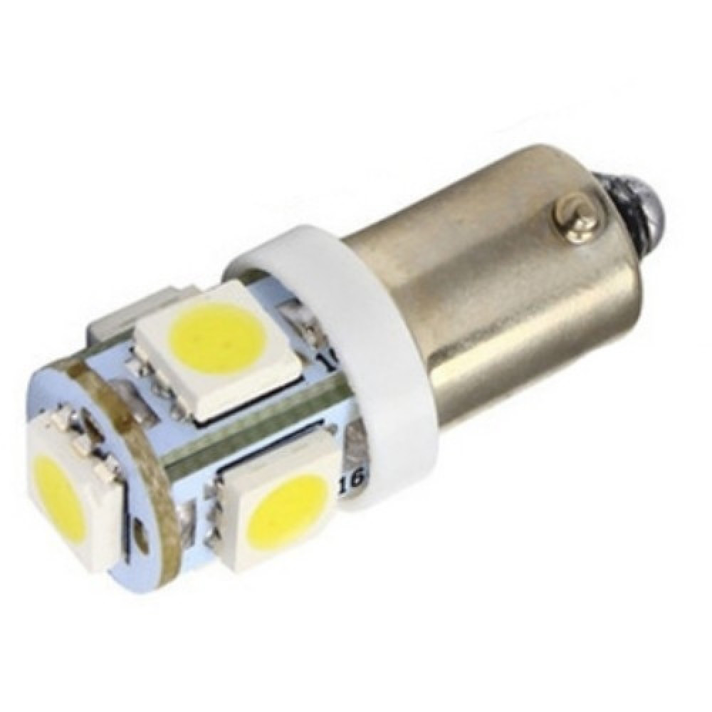 LED лампы BA9S T4W 4+1 SMD 5050, белый свет, 2шт для авто, салона, поворотников и подсветки номера