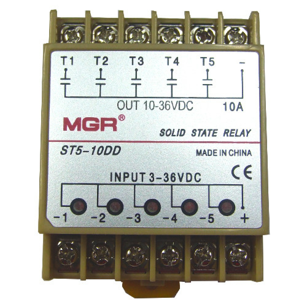 5-канальне твердотельне реле SSR ST5-10DD 10А DC-DC для управления нагревательними елементами