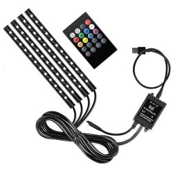 Декоративная RGB LED подсветка салона авто, цветомузыка, USB питание, пульт ДУ