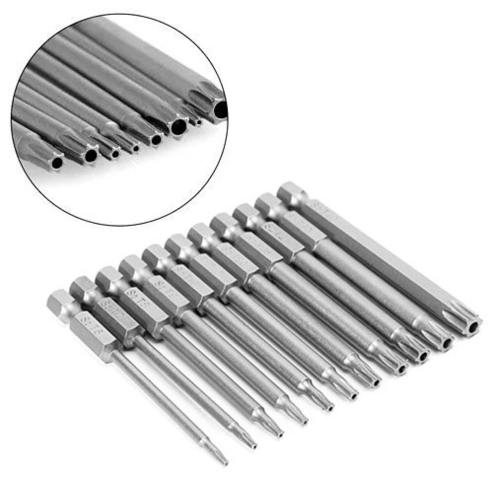 Набор бит Torx с отверстием T6–T40, 11 шт, 75 мм, шестигранные магнитные