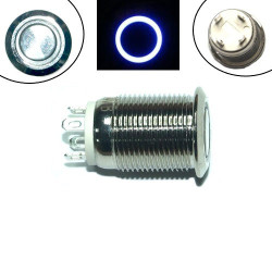 Кнопка 12мм возвратна, 12-24В, синий LED, 4pin, 12A-D