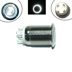 Кнопка 12мм возвратна, 12-24В, белий LED, 4pin, 12A-D