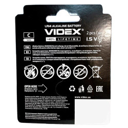 Батарейка LR14/C Videx щелочна 1.5В для обеспечения живлення пристроїв с большим енергопотреблением