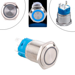 Кнопка 22 мм фиксирующаяся 12–24 В синий LED 5 pin 22F-11EZ, металличеська с подсветкой