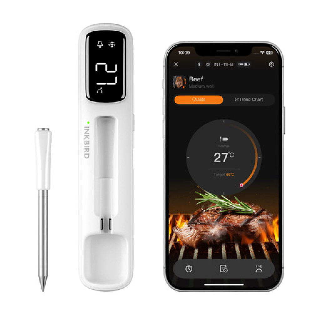 Термометр кулинарный Bluetooth INKBIRD INT-11-B щуп 100мм диапазон 10-100C аккумулятор 500мАч дисплей для гриля духовки коптильни