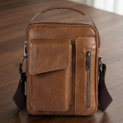 Сумка мужская гладкая Vintage 14707 Cветло-коричневая