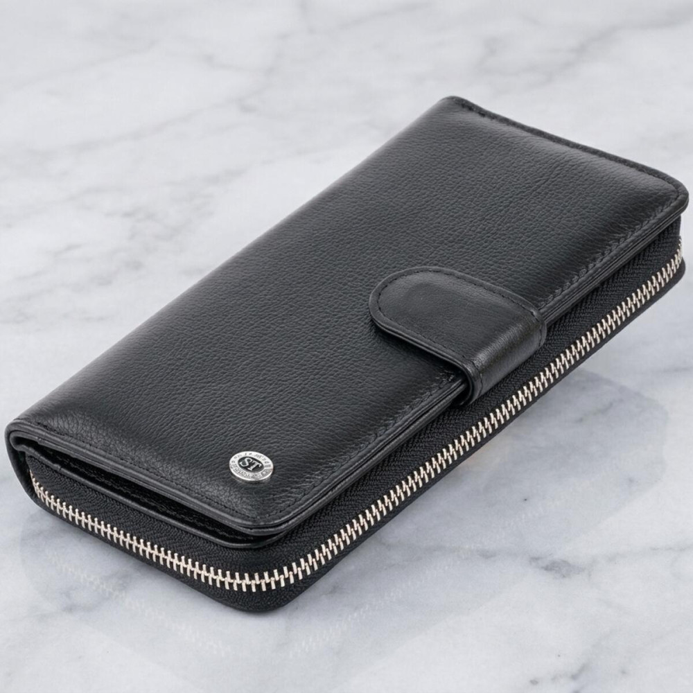 Вертикальный вместительный кошелек из кожи унисекс ST Leather 19300 Черный