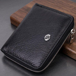 Женский кожаный кошелек на молнии с металлическим логотипом производителя ST Leather 19483 Черный