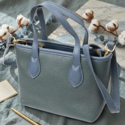 Елегантна сумка з двома ручками з натуральної шкіри Vintage 22282 Блакитна