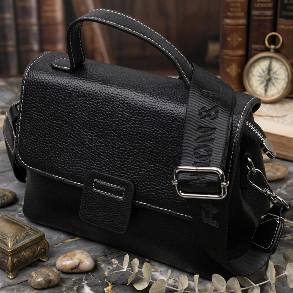 Сумка сетчел у класичному кольорі для жінок з натуральної шкіри Vintage 22291 Чорна