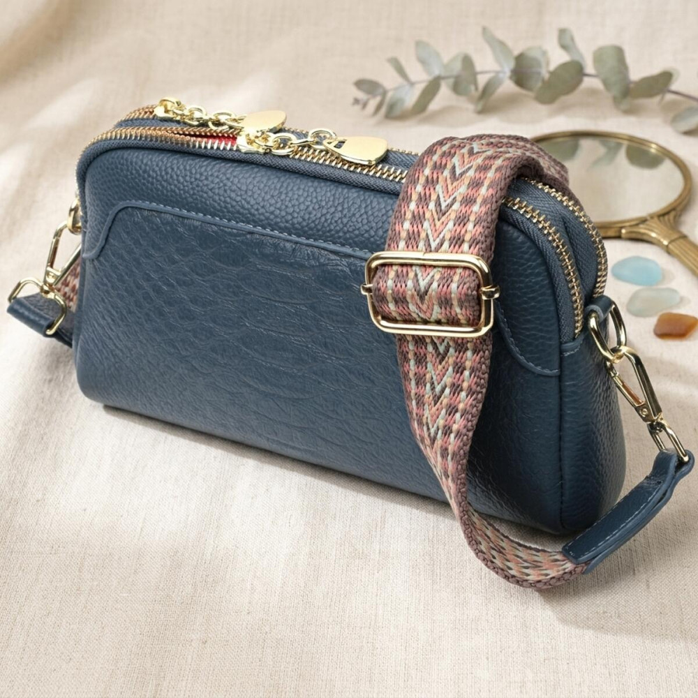 Модна сумка на два відділення з натуральної шкіри Vintage 22355 Синя