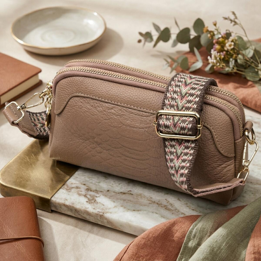 Жіноча сумка на два відділення з натуральної шкіри Vintage 22356 Бежева
