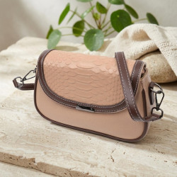 Сумка для женщин с фактурным клапаном из натуральной кожи Vintage 22373 Бежевая