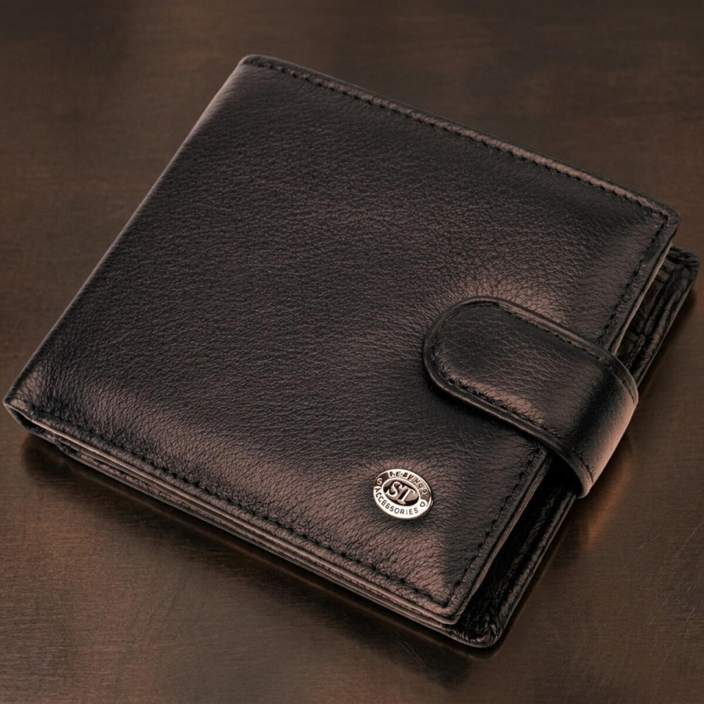 Бумажник мужской среднего размера из натуральной кожи ST Leather 22473 Черный