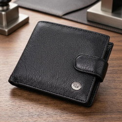 Мужской горизонтальный бумажник среднего размера из натуральной кожи ST Leather 22484 Черный