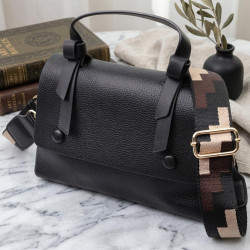 Люксовая сумка для женщин с короткой ручкой из натуральной кожи Vintage 22670 Черная