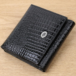 Женский компактный кошелек из натуральной лакированной кожи ST Leather 22688 Черный