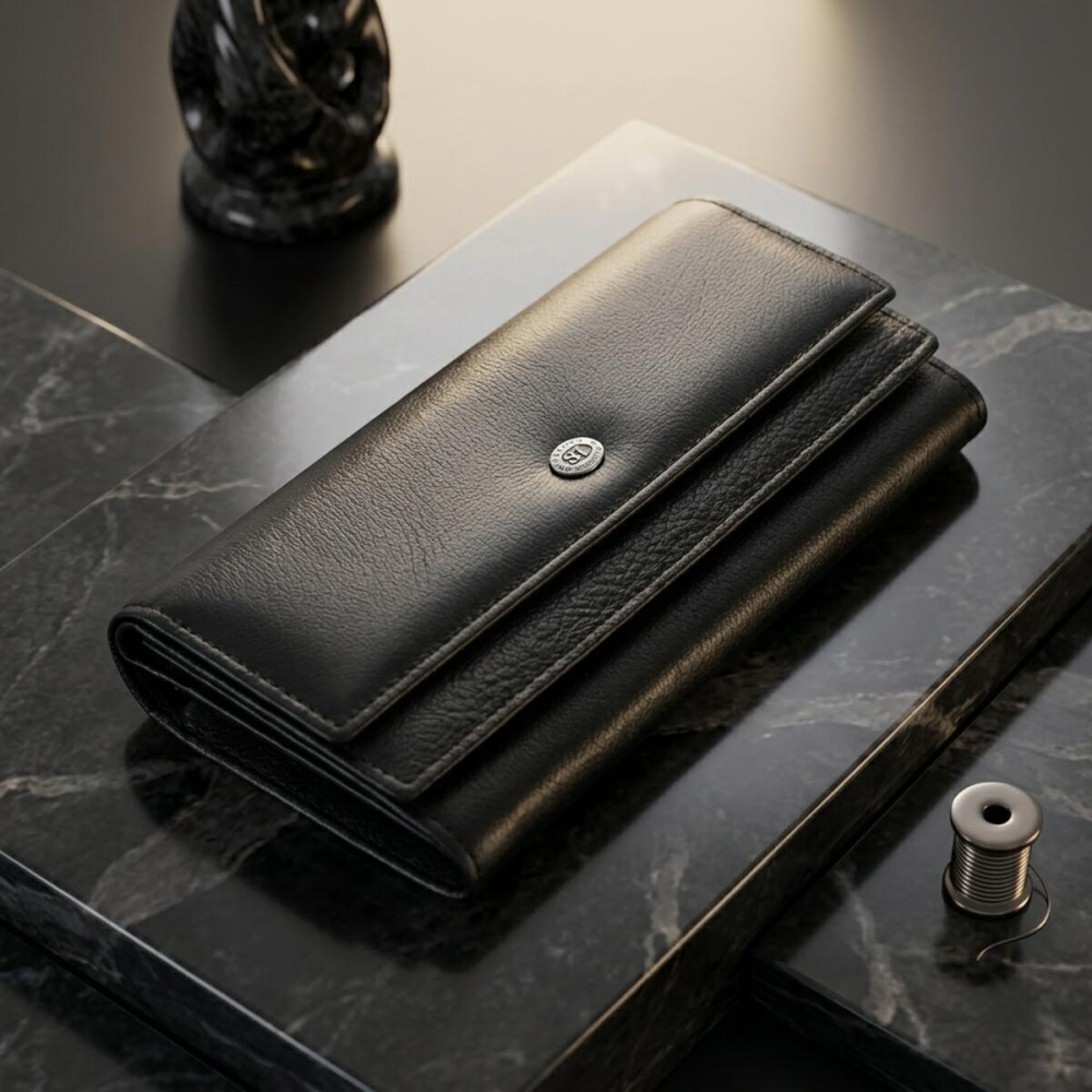 Жіночий шкіряний гаманець для карток купюр та монет ST Leather 22696 Чорний
