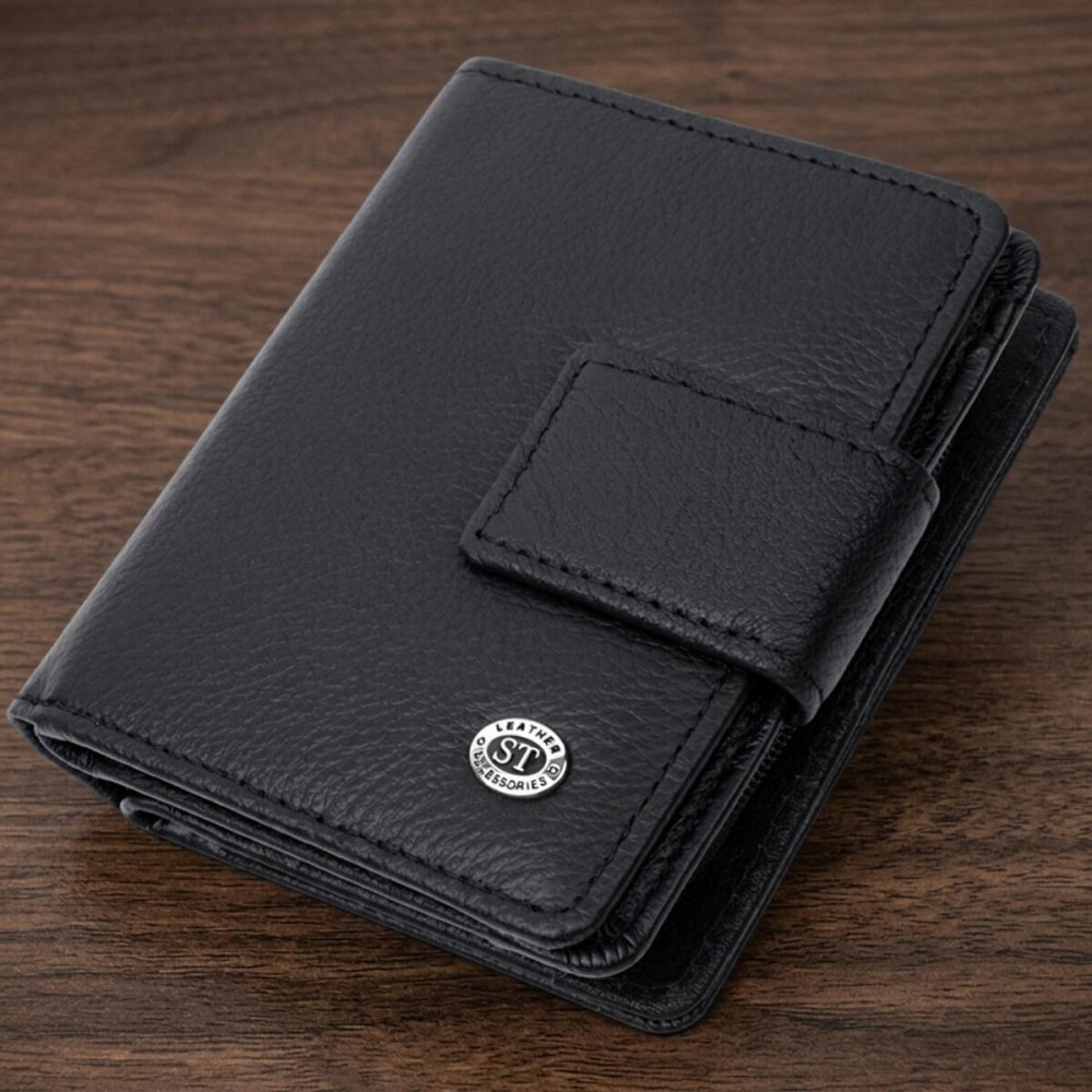 Женский кошелек с монетницей и блоком для пропусков из натуральной кожи ST Leather 22713 Черный