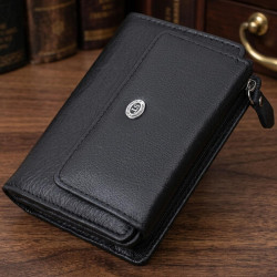 Практичний гаманець із монетницею з натуральної шкіри ST Leather 22740 Чорний
