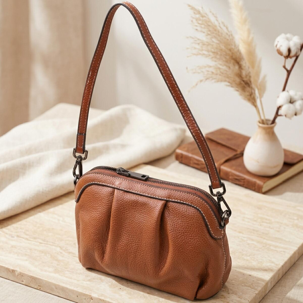 Женская сумка с драпировкой из натуральной кожи Vintage 22895 Коричневый