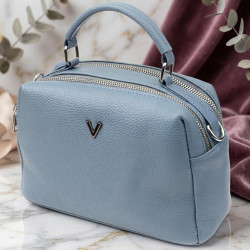 Сумка жіноча з двома секціями з натуральної шкіри Vintage 22920 Блакитний