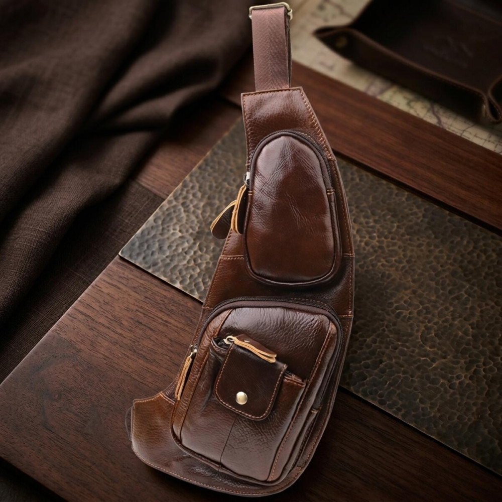 Мужская сумка с большим количеством карманов из натуральной кожи Vintage 22962 Коричневый