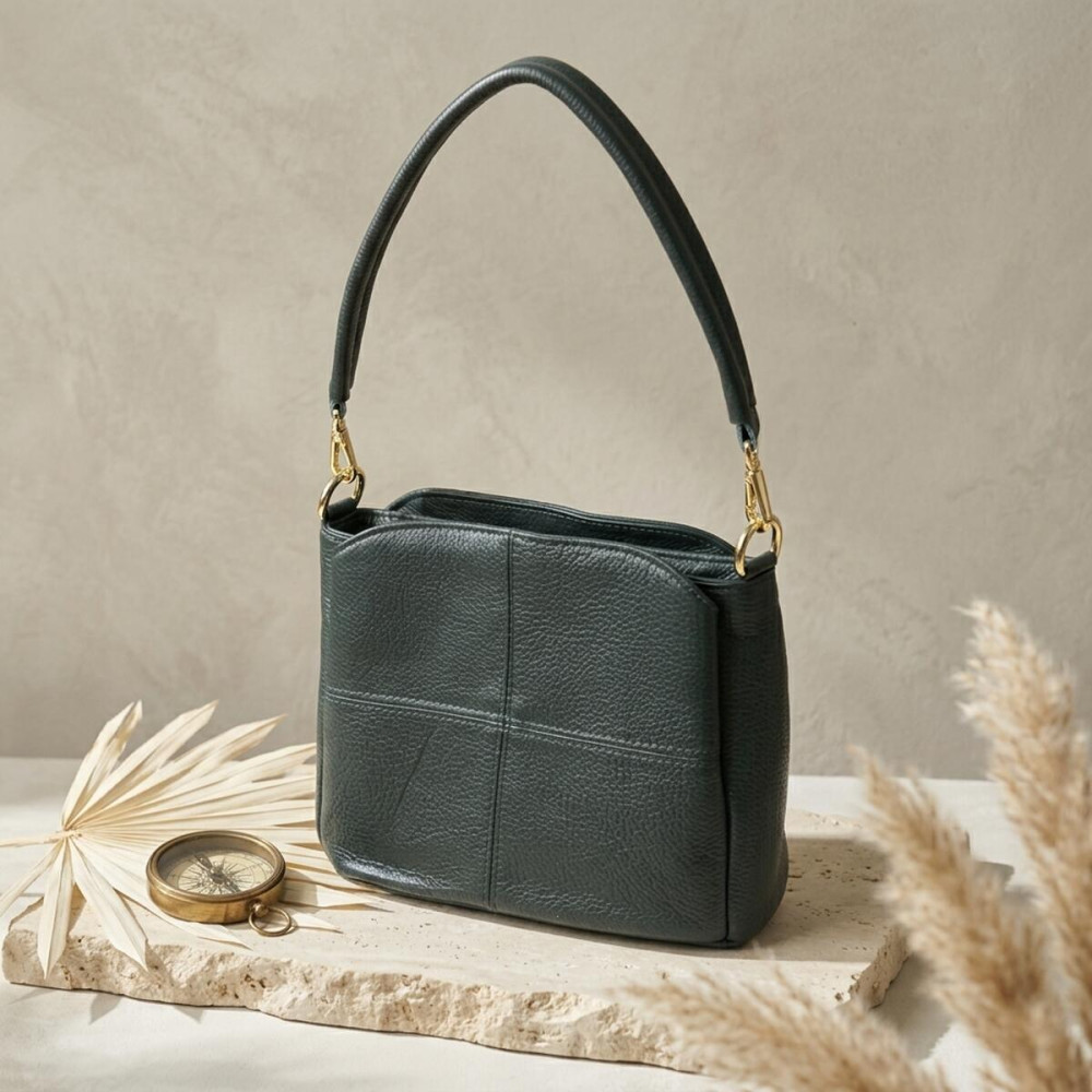 Шкіряна сумка для жінок з трьома відділеннями Vintage 22977 Зелений