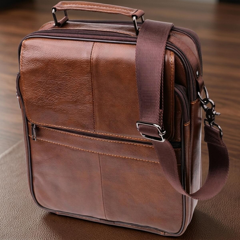 Сумка для мужчин с ручкой для переноса в руке из натуральной кожи Vintage 23028 Коричневый