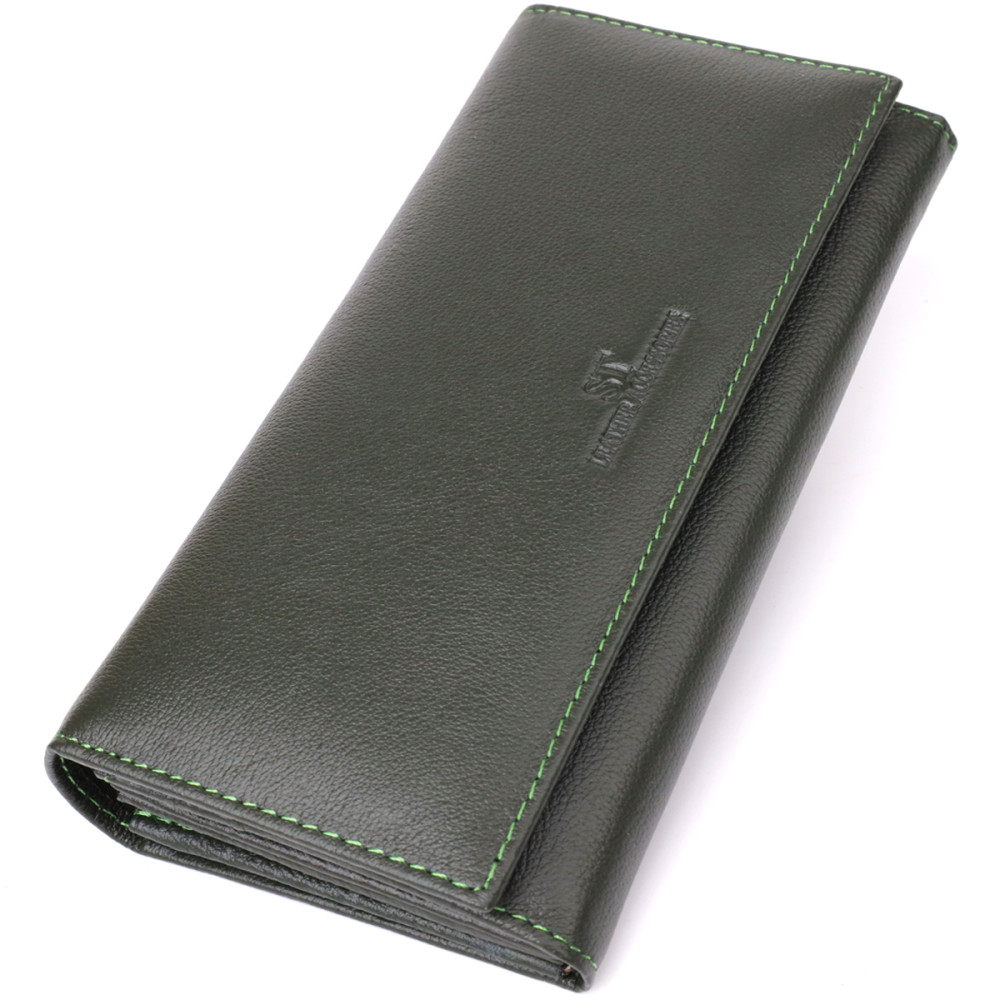 Горизонтальный кошелек у два сложения из натуральной кожи ST Leather 23067 Зеленый