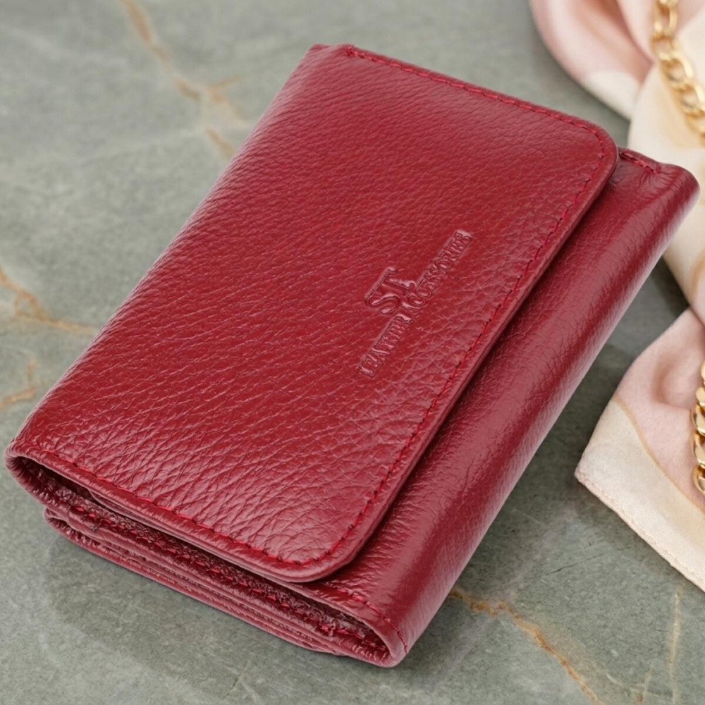 Компактний гаманець зручного формату із натуральної шкіри ST Leather 23077 Бордовий