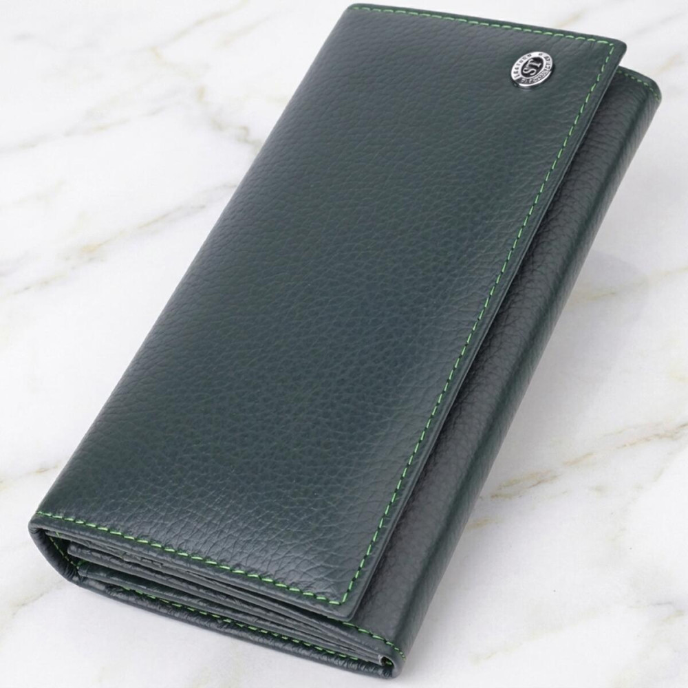 Зручний вертикальний гаманець із натуральної шкіри ST Leather 23086 Зелений