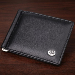 Мужской кошелек с металлическим зажимом из натуральной кожи ST Leather 23092 Черный