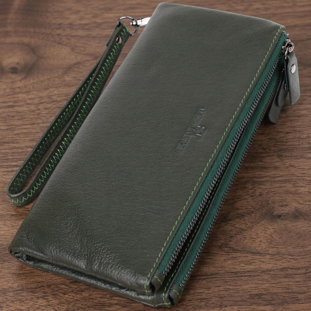 Красивый кожаный кошелек на три отделения ST Leather 23110 Зеленый