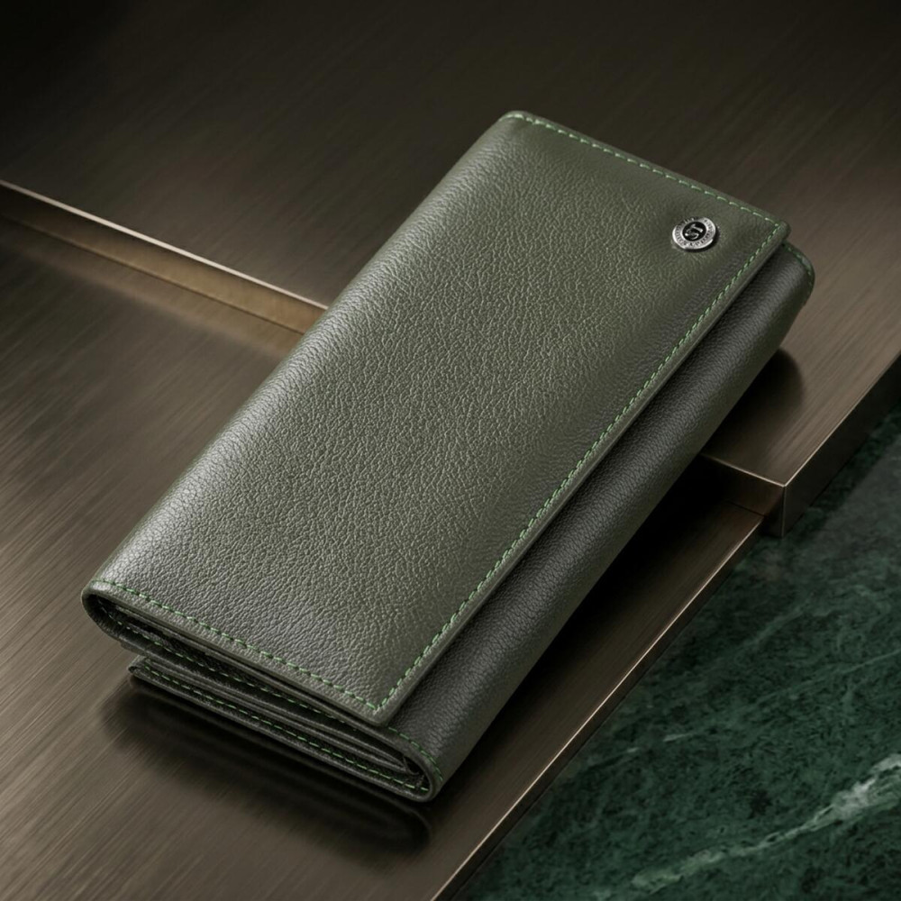Місткий жіночий гаманець на магнітах із натуральної шкіри ST Leather 23115 Зелений