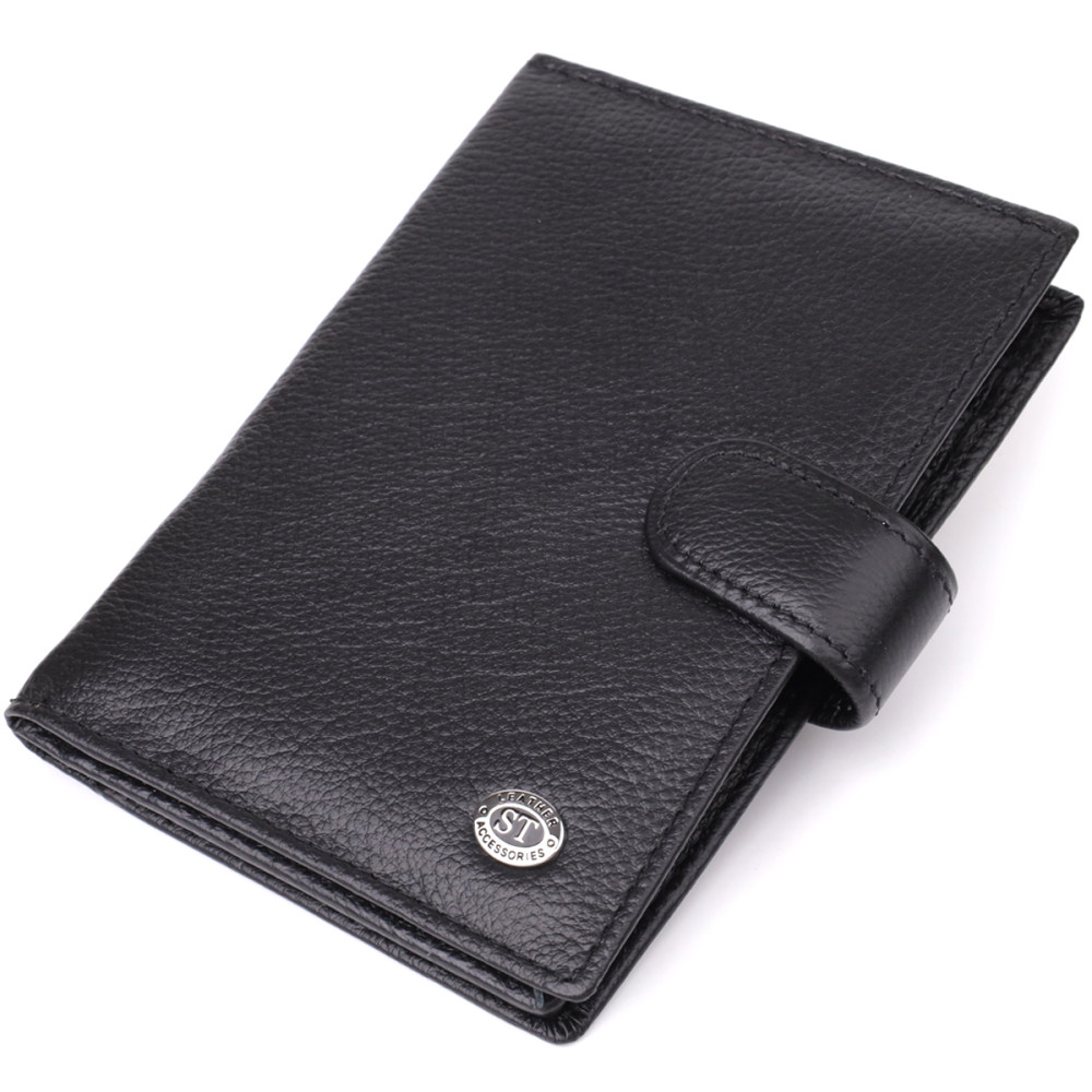 Містка обкладинка на документи унісекс з натуральної шкіри ST Leather 23116 Чорний